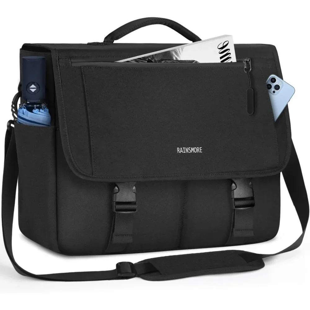 Men's Black Polyester Water Resistant Crossbody Shoulder Bag