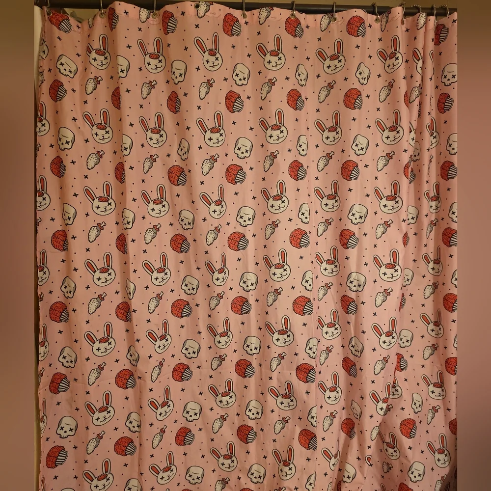 Kawaii Bunny & Cupcake Pink Shower Curtain