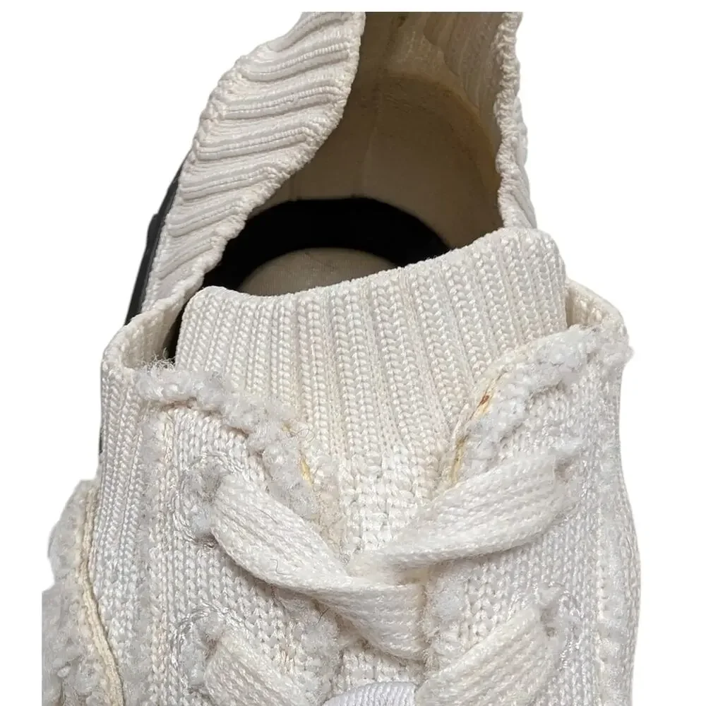 Chanel 2021 CC Logo Knit Sneakers Slip On White Black Athletic 39.5 | 9 | 8.5