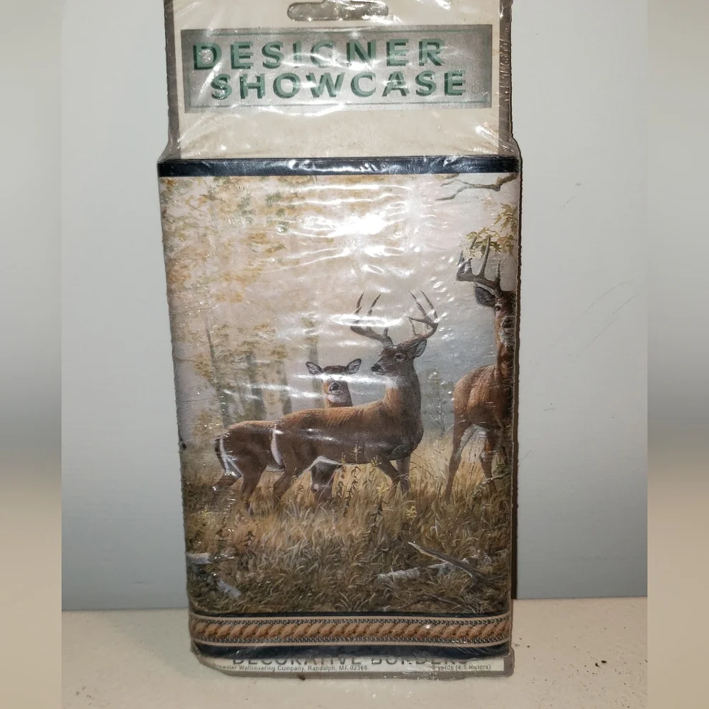 Wildlife Deer Print Decorative Wallpaper - Brown & Green Wall Runner
