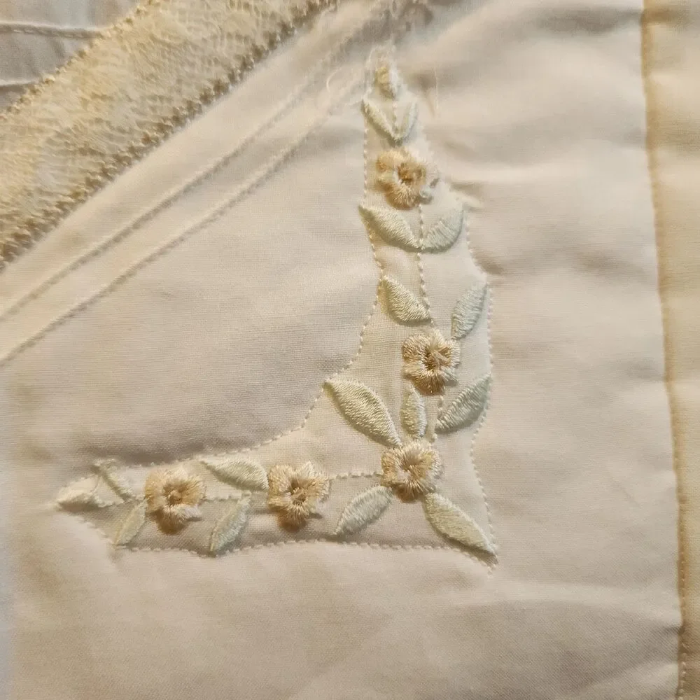 Handmade Baby Quilt Cream & White w/ Embroidery Lace Inset 42