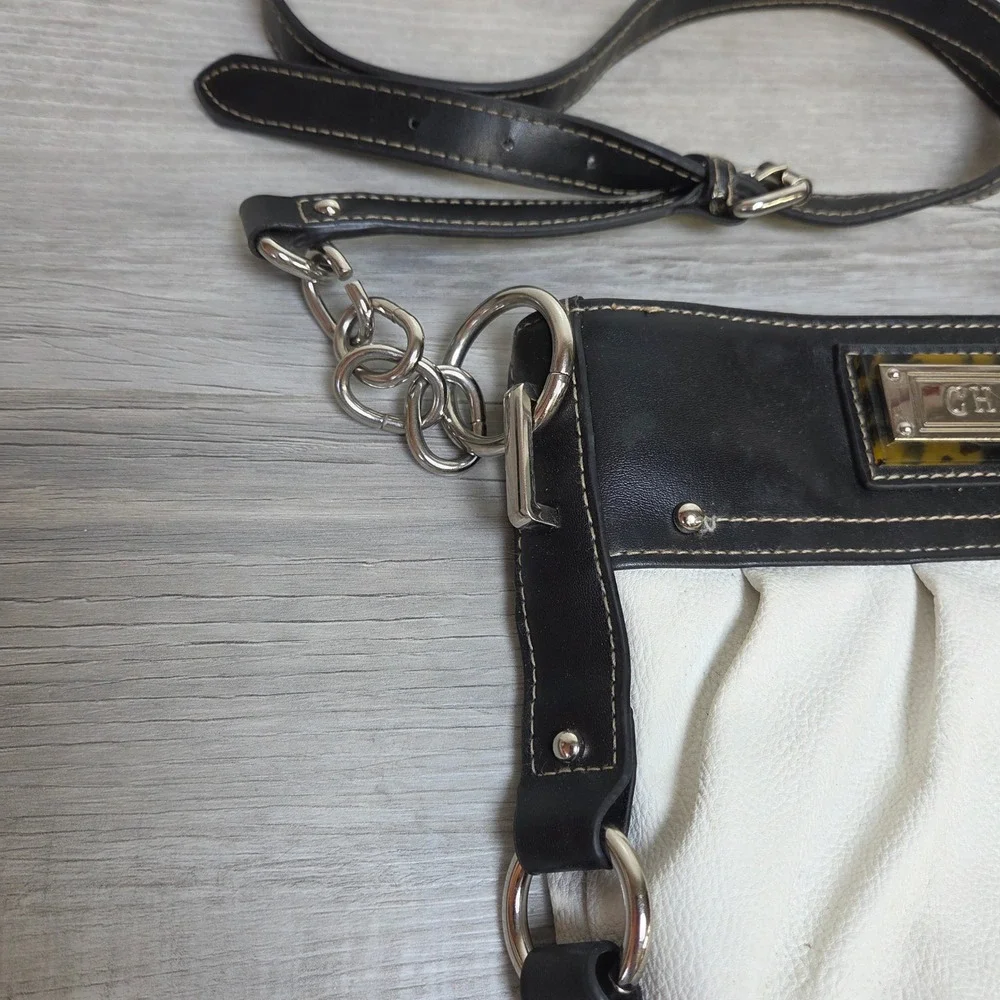 Chaps Black White Colorblock Crossbody Bag Silver Chain Link Hardware Small