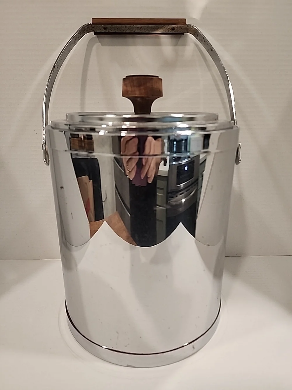 Kromex Vintage Ice Bucket Stainless Steel W/wood MCM Made in USA