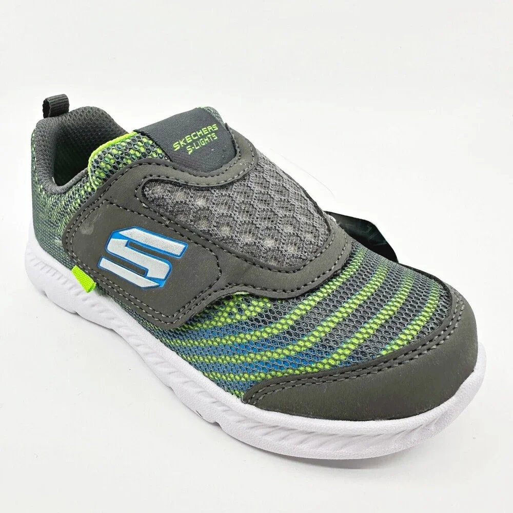 Skechers S Lights Comfy Flex 2.0 Mazlo Charcoal Lime Toddlers Boys Size 10