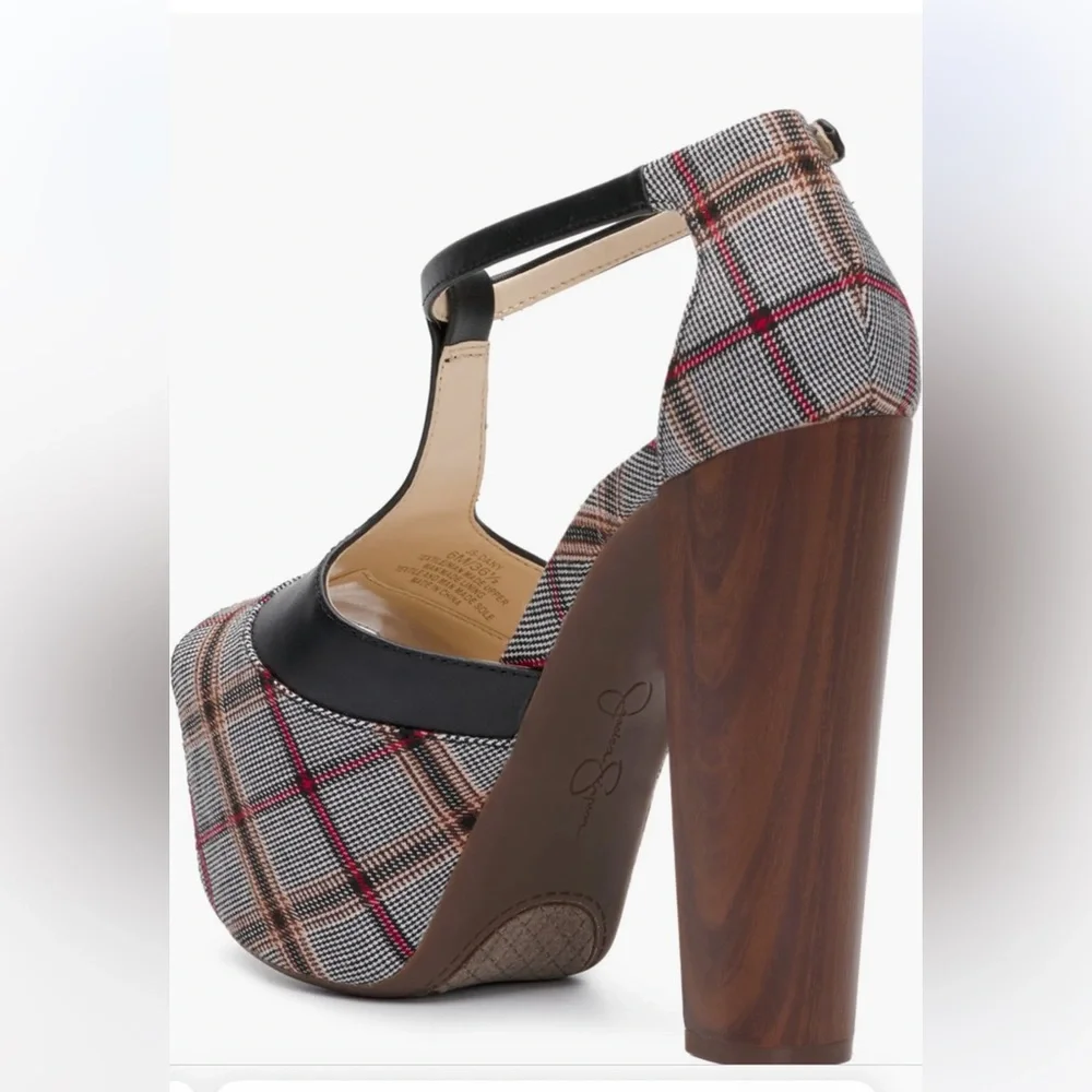 Jessica Simpson Plaid Ultra Platform Wooden Heel Mary Jane