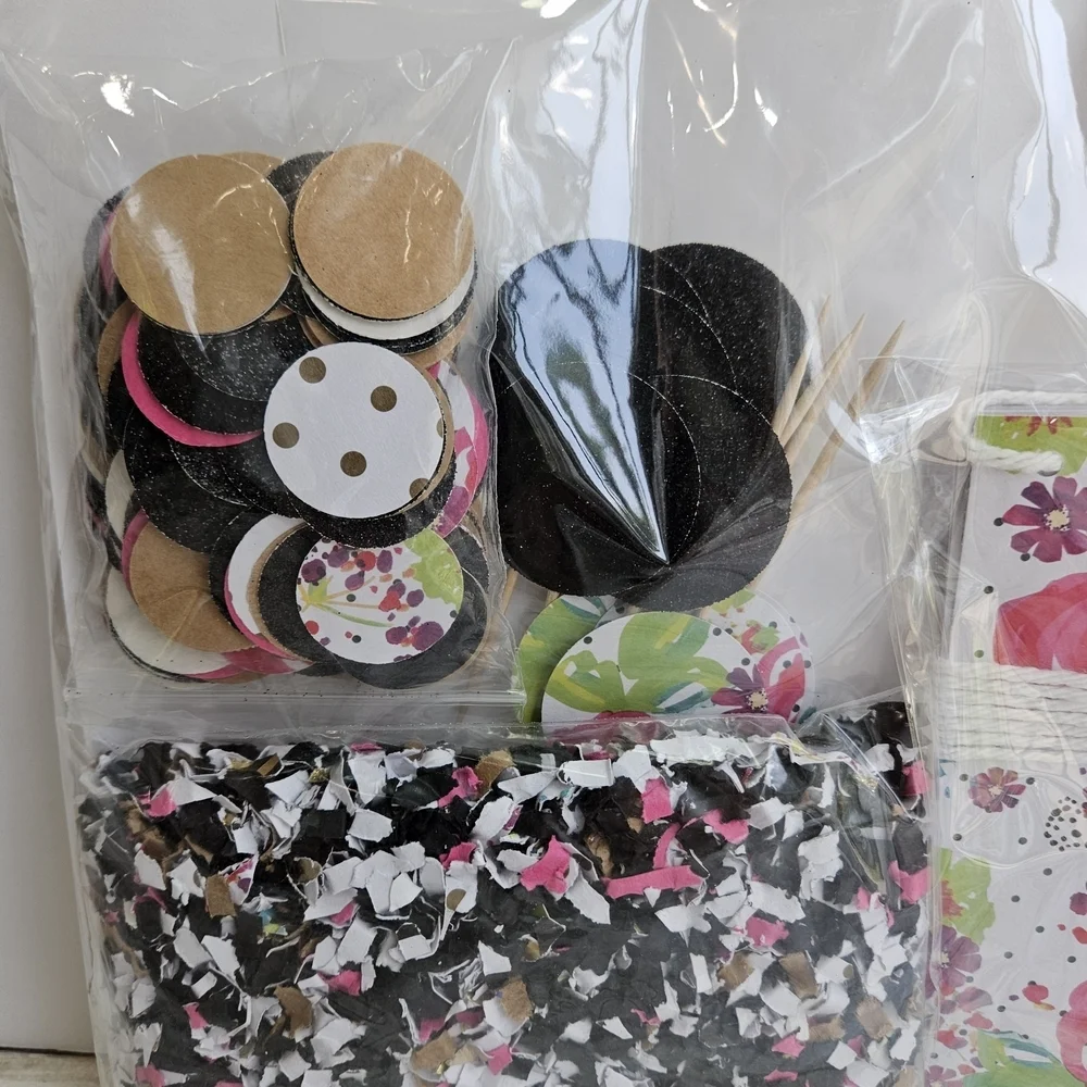 Pink and Black Floral Party Decorations Set