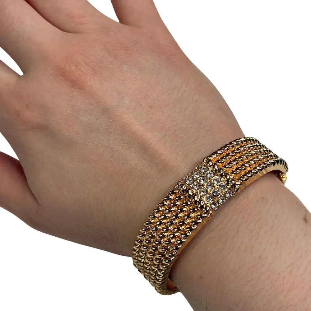Gold Rhinestone Cuff Hinged Bracelet