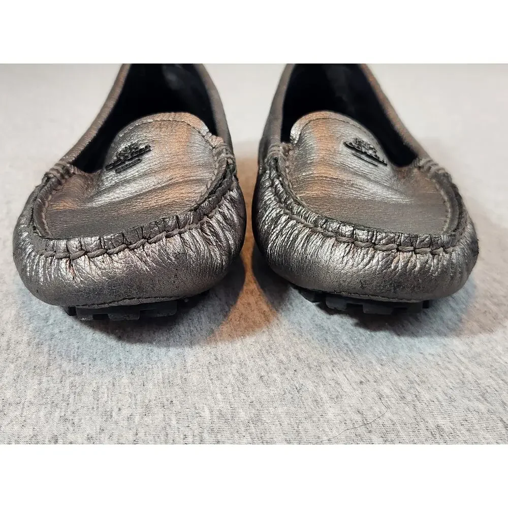 Coach Amber sz 5.5B matallic pewter pebbled leather driving loafer shoes comfort