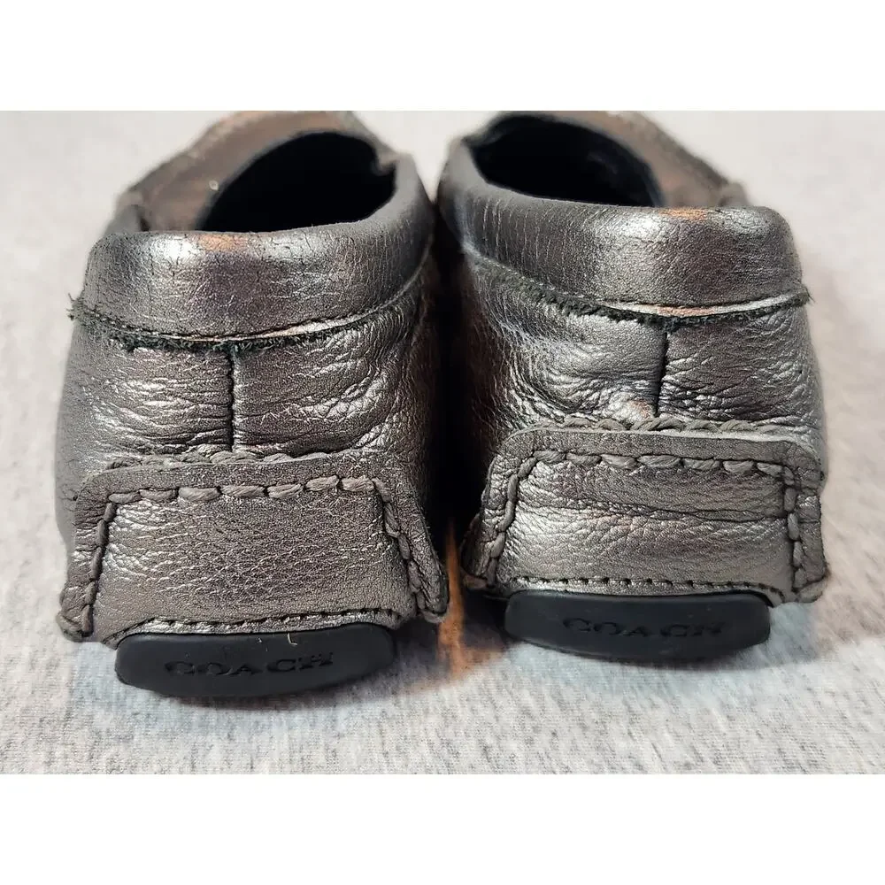 Coach Amber sz 5.5B matallic pewter pebbled leather driving loafer shoes comfort