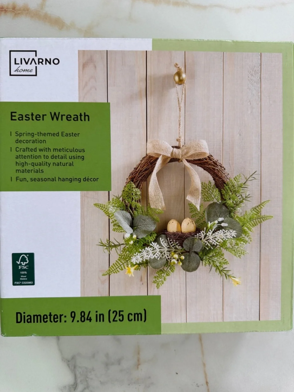 Set of 2 Green Easter Wreath with Nest and Cream Eggs