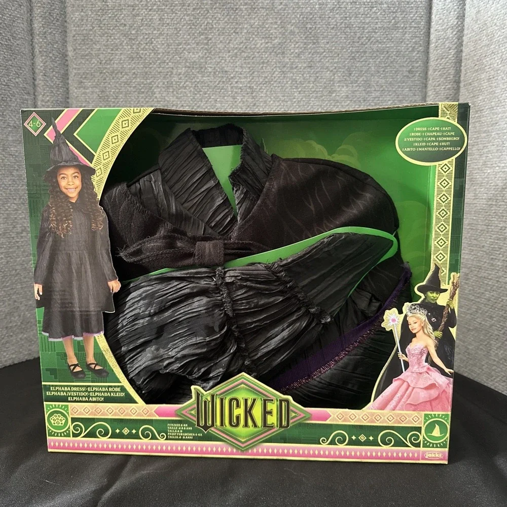 Wicked Elphaba Black Dress Hat & Cape Costume Dress Up Set Child Size 4-6x