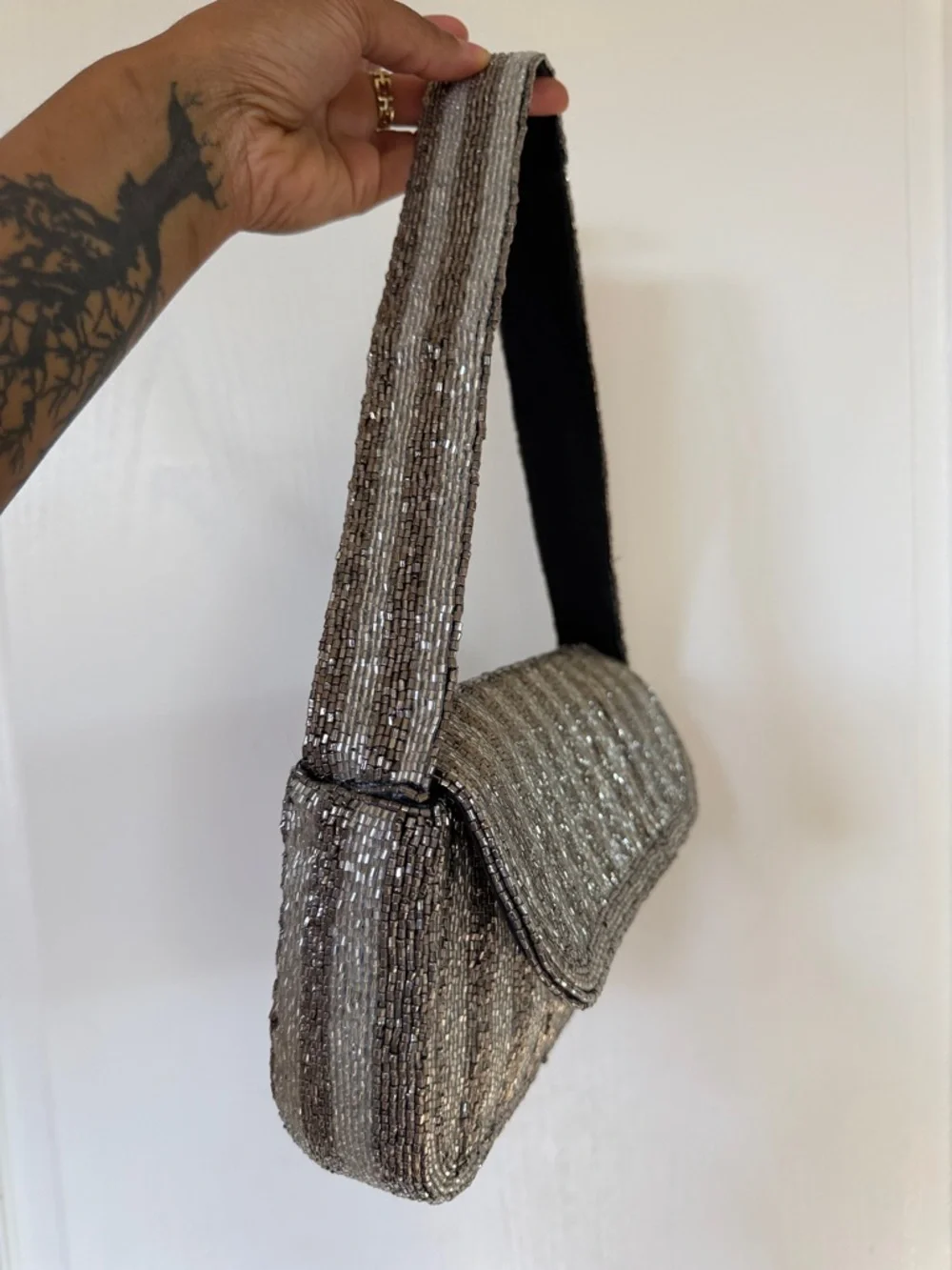 Vintage Beaded Shoulder Bag Y2K Baguette