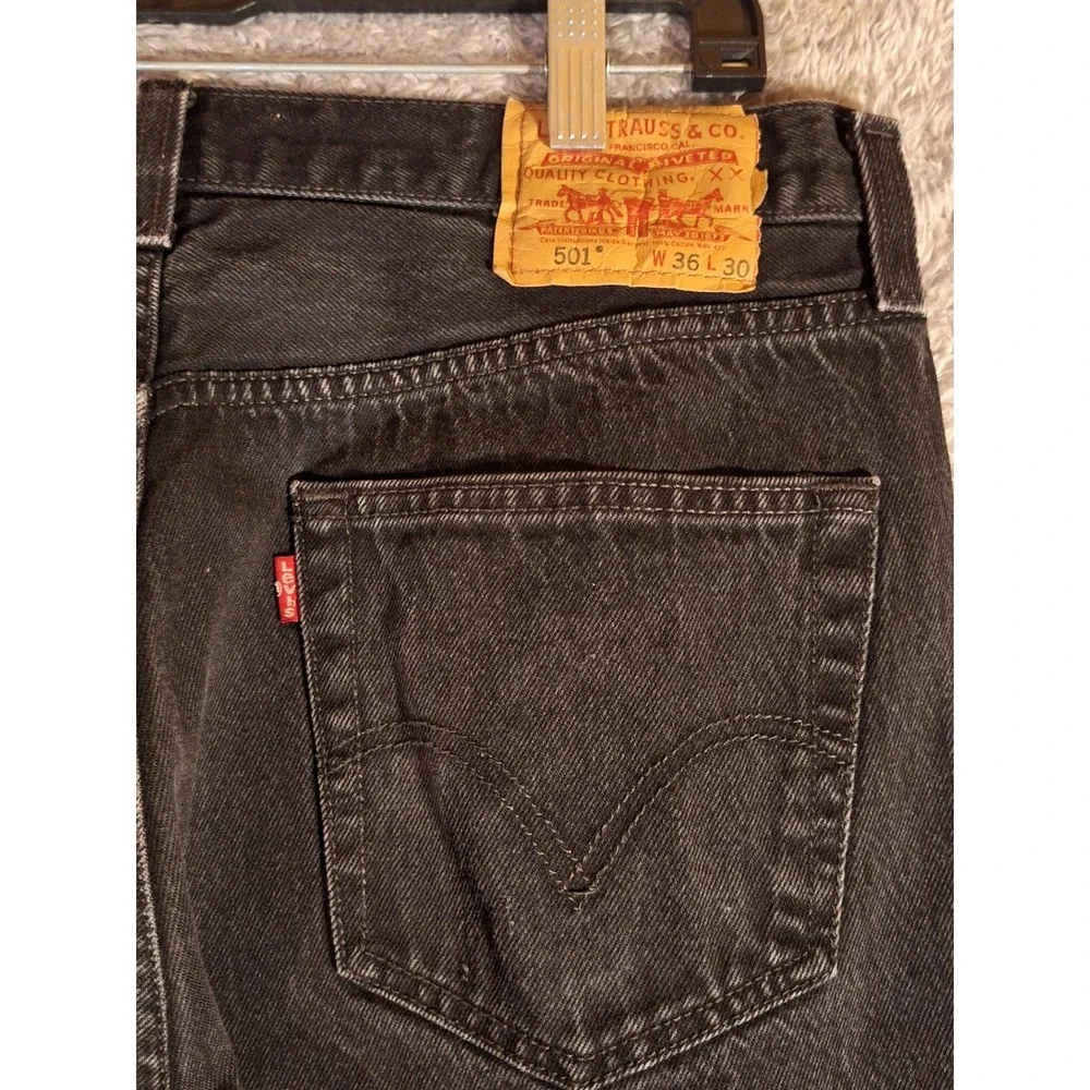 Levis 501 Original Fit Mens Faded Black Straight Denim Jeans 36x30 Grunge 90s