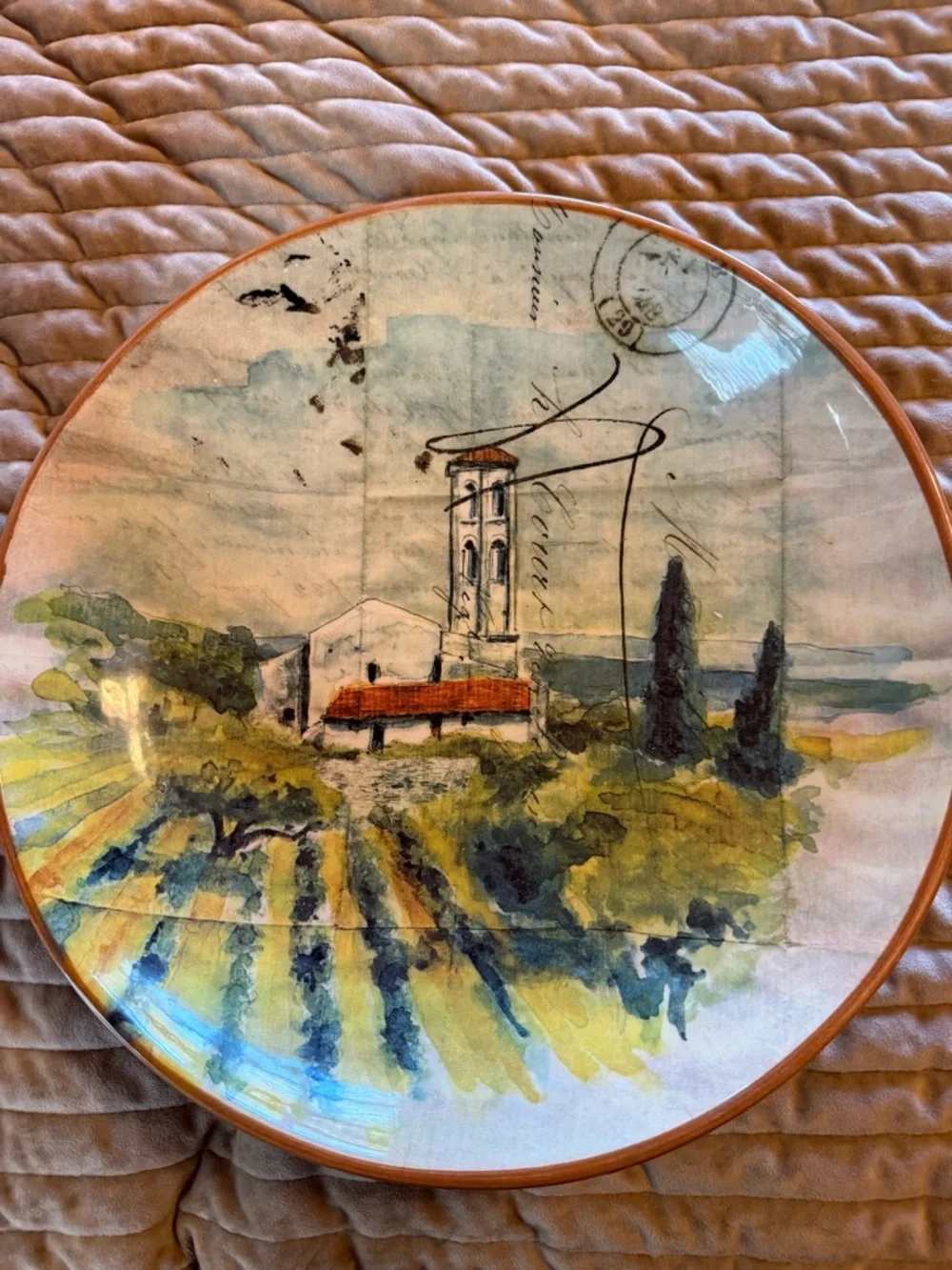 Williams Sonoma Ceramic Mediterranean Vineyard Plate - Blue, Green & Orange