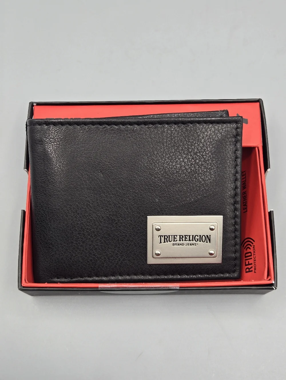 True Religion Men's Black Leather RFID Wallet