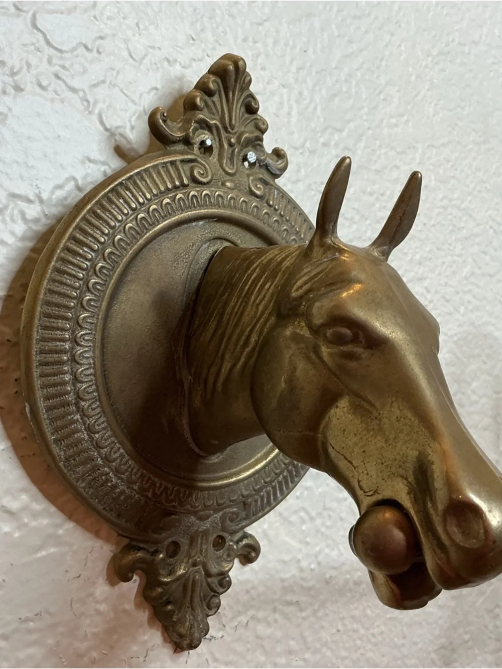34” L Vintage Brass Horse Head Wall Hook Rack - Brown/Gold