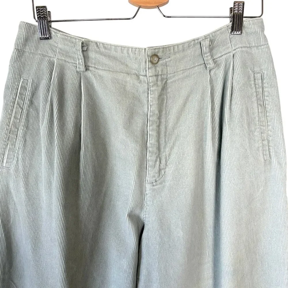 VTG Lizsport Corduroy High Rise Pants Pleated Front Spring Blue Gray Size 14