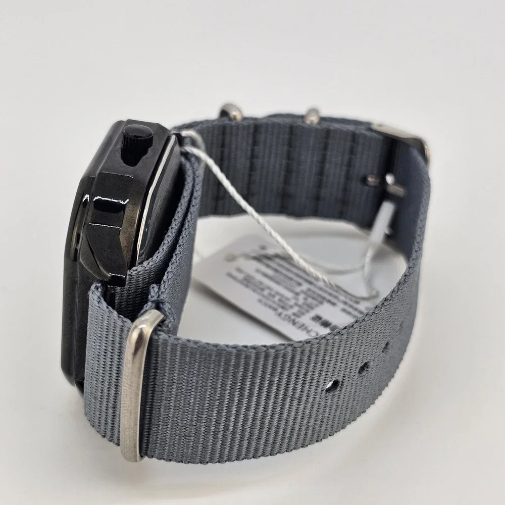 Men's 42MM Watch Black‎ Dial Date Indicator Gray Canvas Band New Battery