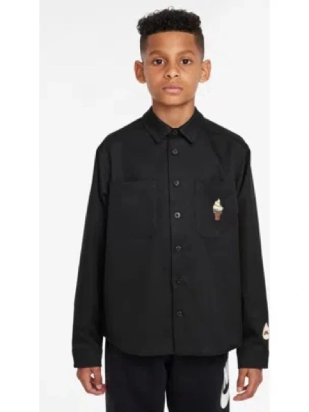Youth Nike SB Dri-FIT Ice Cream Graphic Button-Down Shirt – Black – Size Large