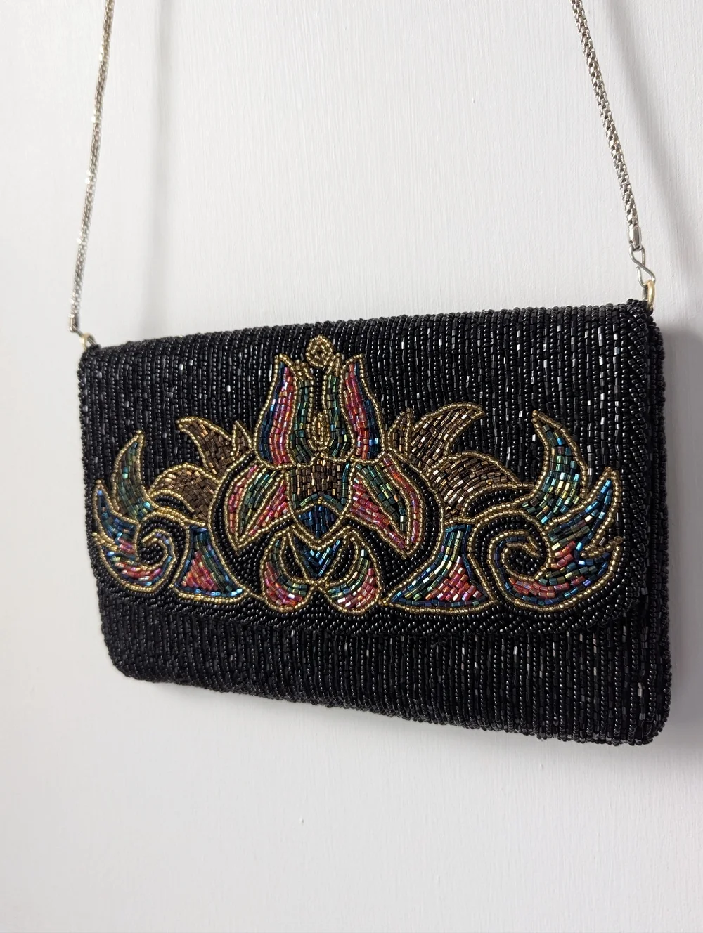 La Regale Vintage Unique Beaded Black Chained Shoulder Bag Wedding Prom Gatsby