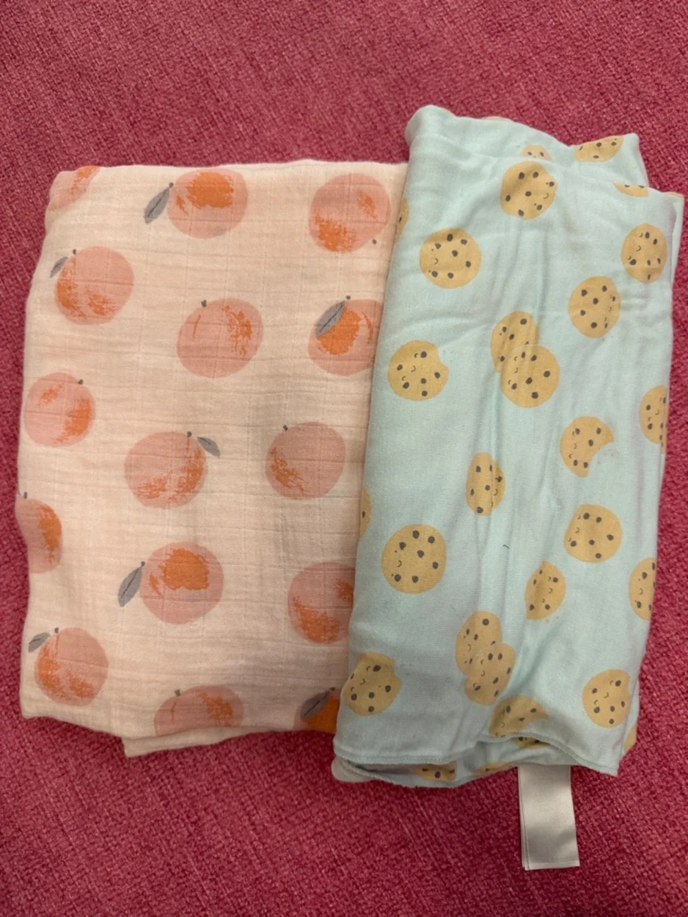 Angel Dear Peach Print and Light Blue Cookie Muslin Swaddles