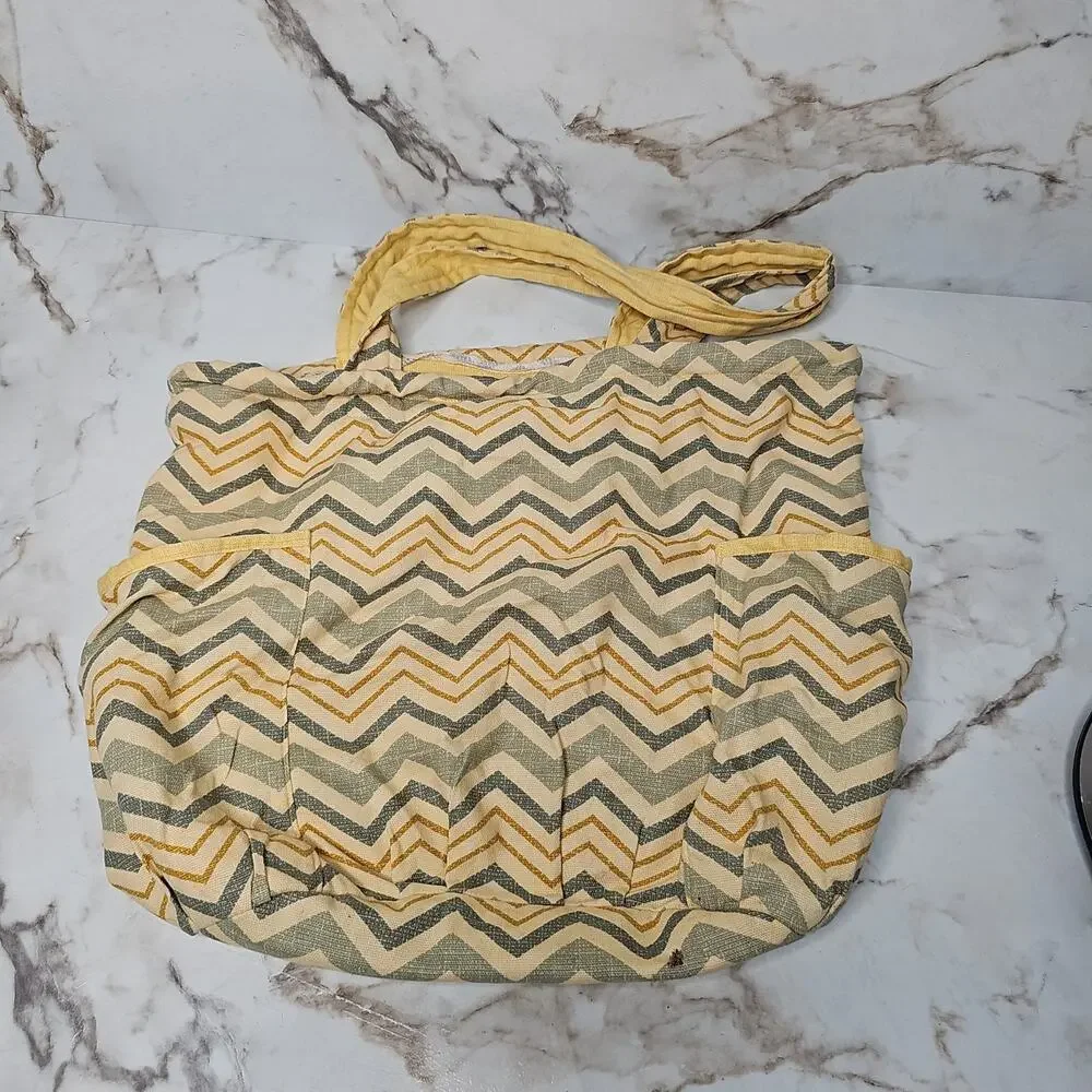 large Tote Boho Bag‎ Yellow and Greeen Chevron