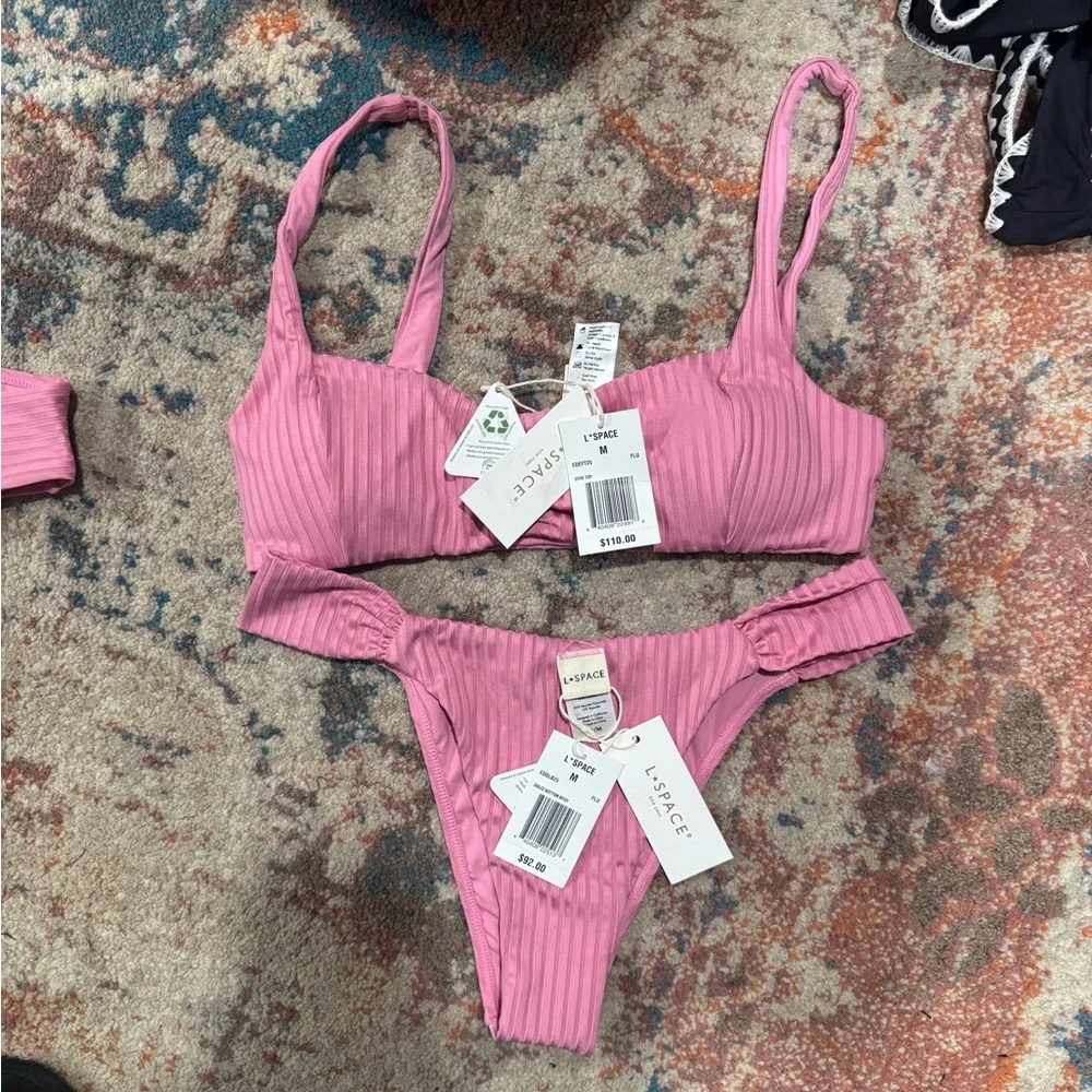 L*Space Bikini Set 💖 Pink Ribbed Effie Top & Dolce Bottom Bitsy Size M NWT