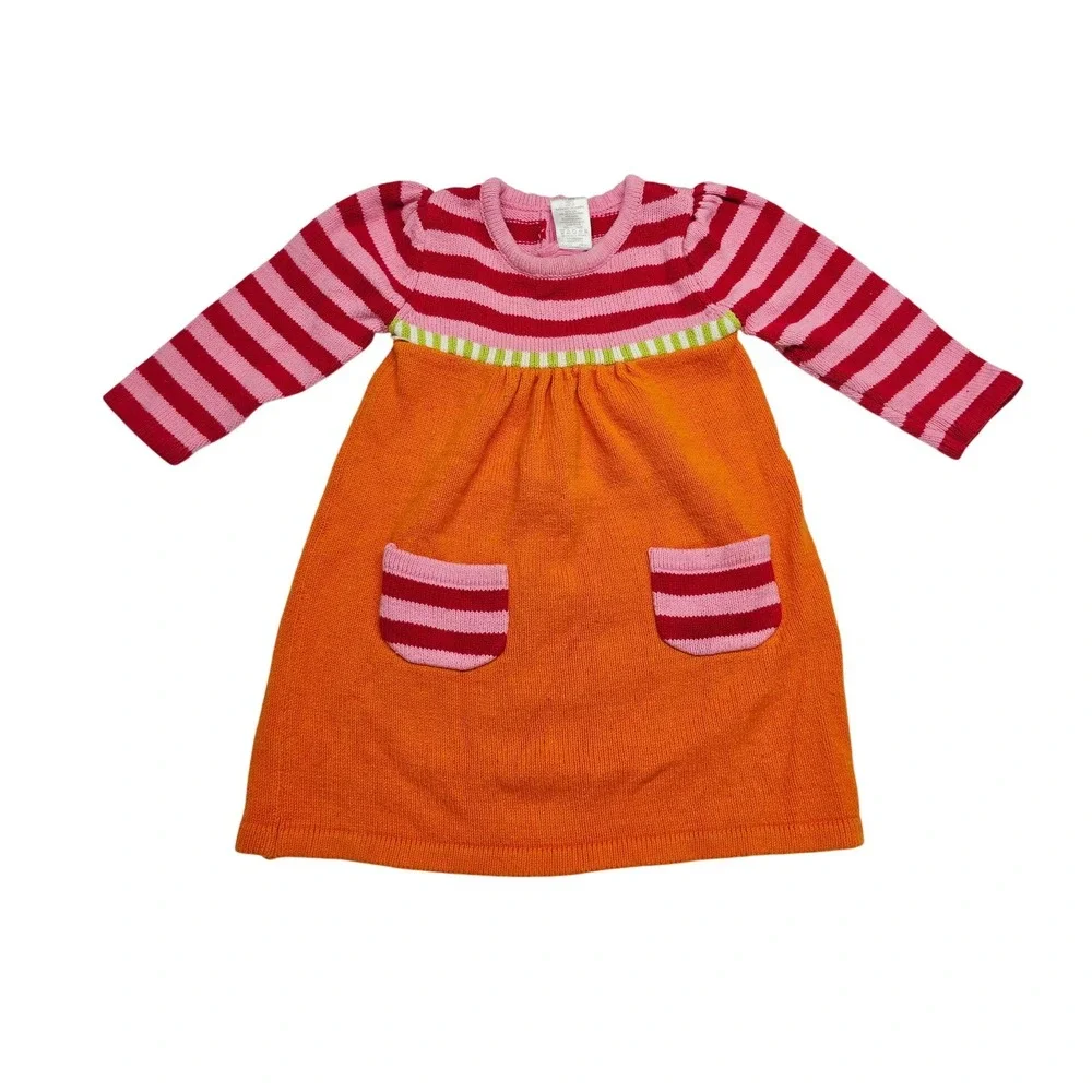Gymboree Girls Orange Pink Striped Knit Sweater Dress 12-18 Months