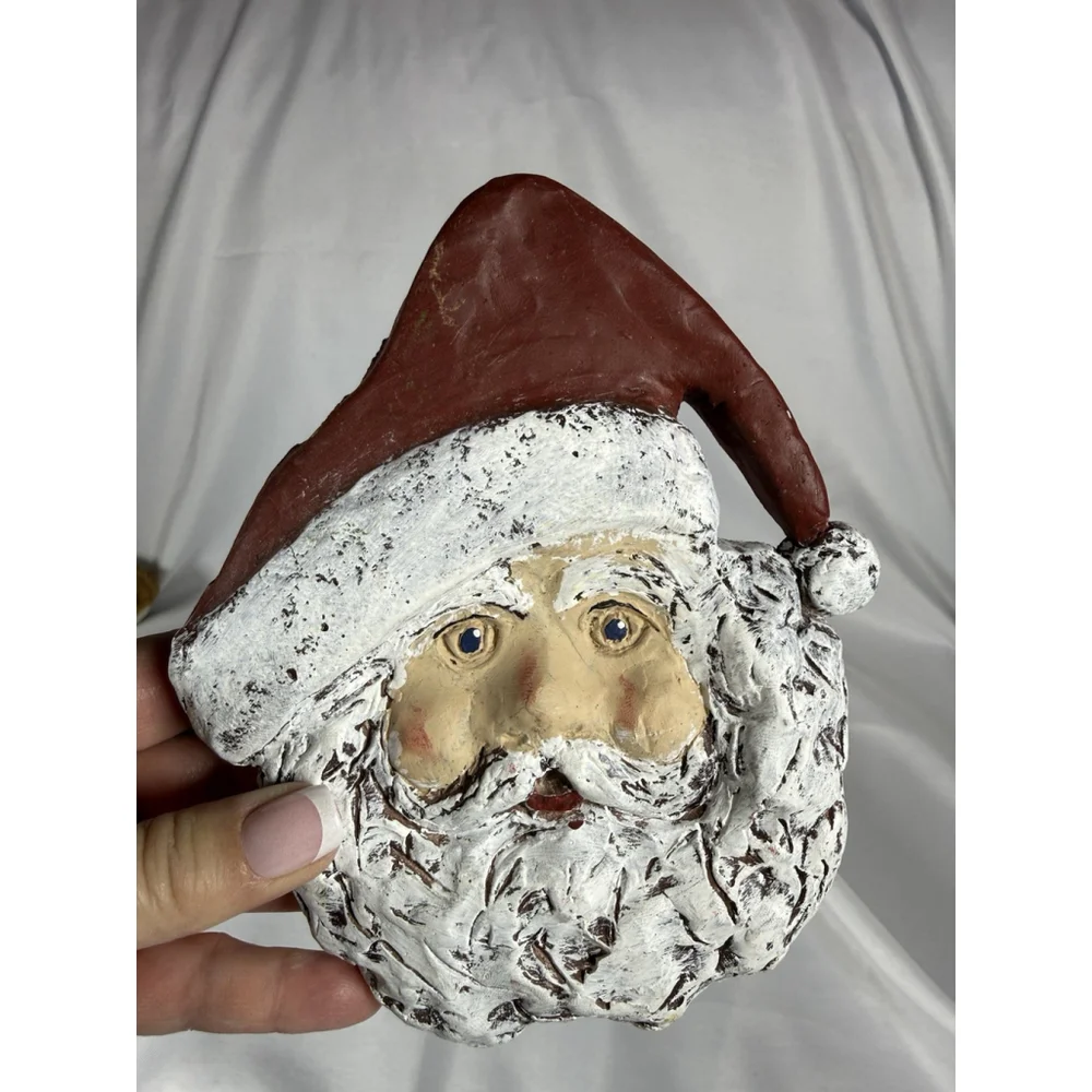 Handmade & Signed Distressed Santa Claus Head Ceramic Figure 6.5” Tall Christmas