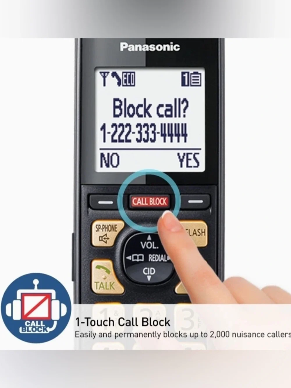 Panasonic Cordless Phone with Advanced Call Block / One-Ring Scam Alert / 2-Way