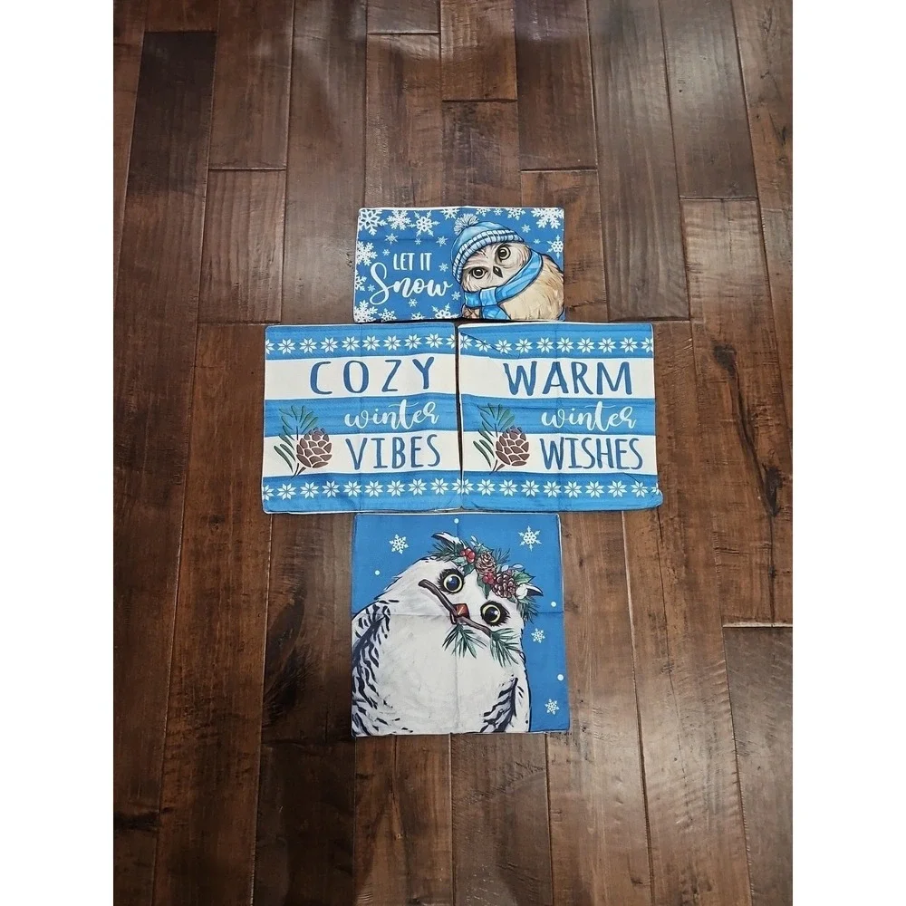 Winter Pillow Covers BEAUTIFUL OWL Theme (Pack of 4)