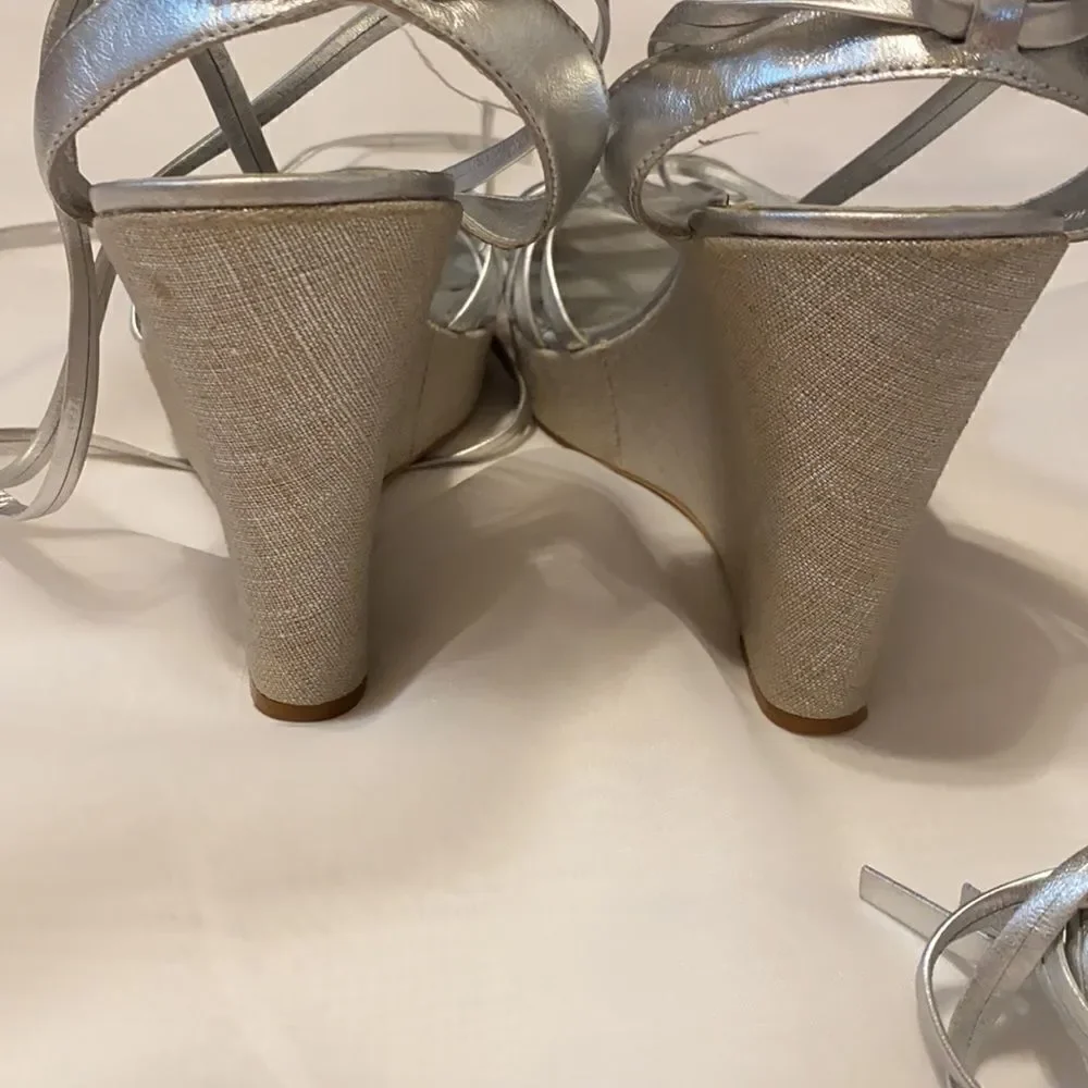 BCBGirls Silver Wedge Shoes 4.5 heels