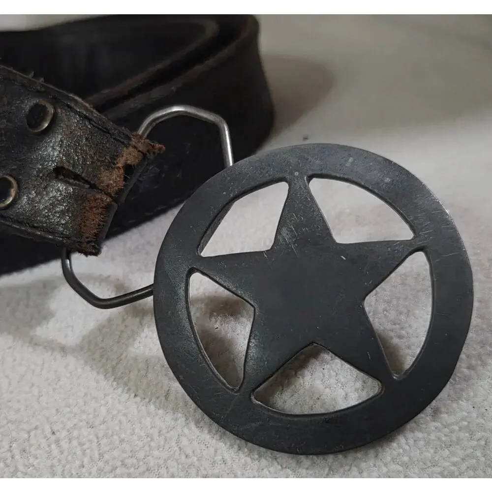 Vtg Western Leather BELT sz 46 Texas Star Belt Buckle Brown Silver
