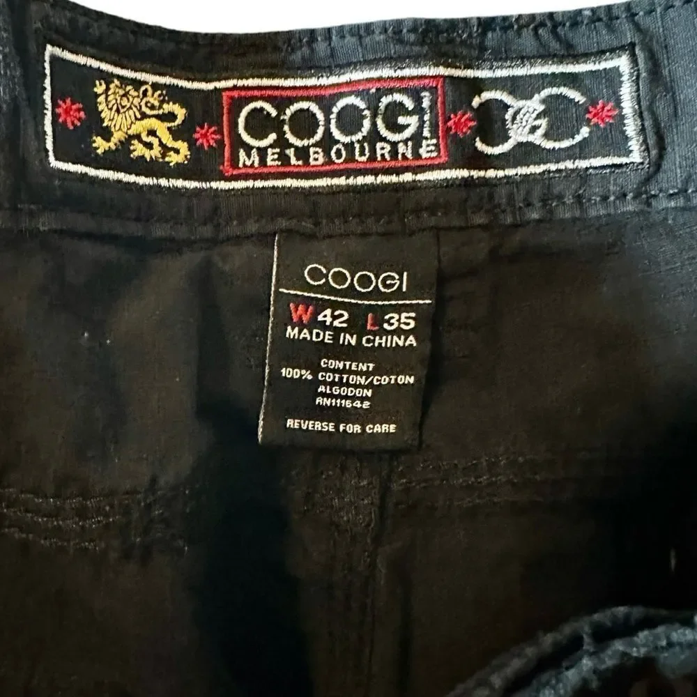 Coogi Melbourne‎ Black Cargo Pants Patches Y2K Style Men’s 42x35