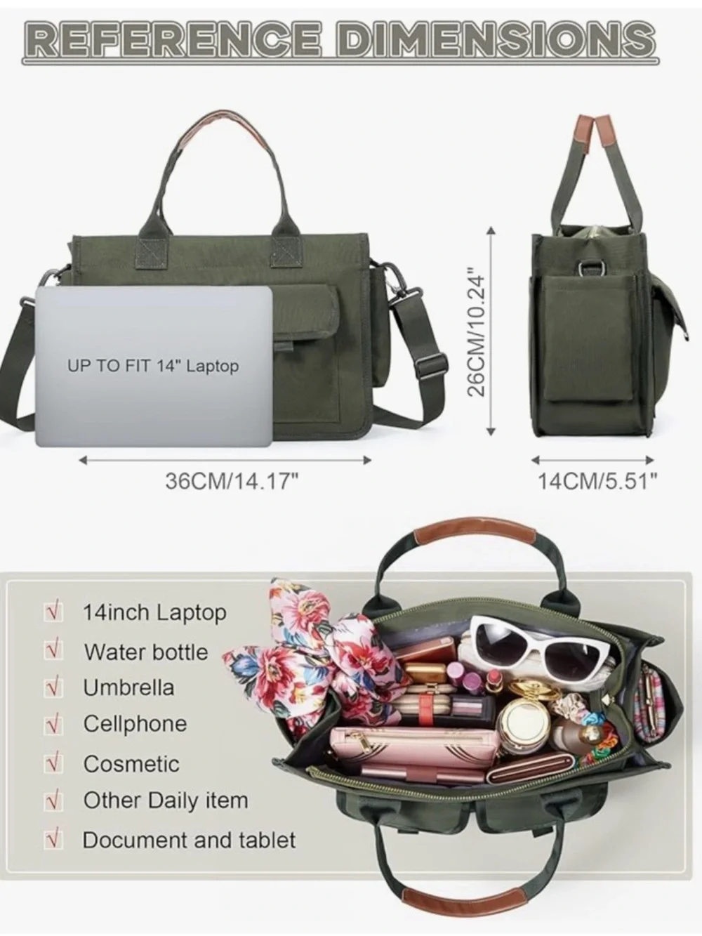 coowoz Canvas Tote Bag stylish olive
