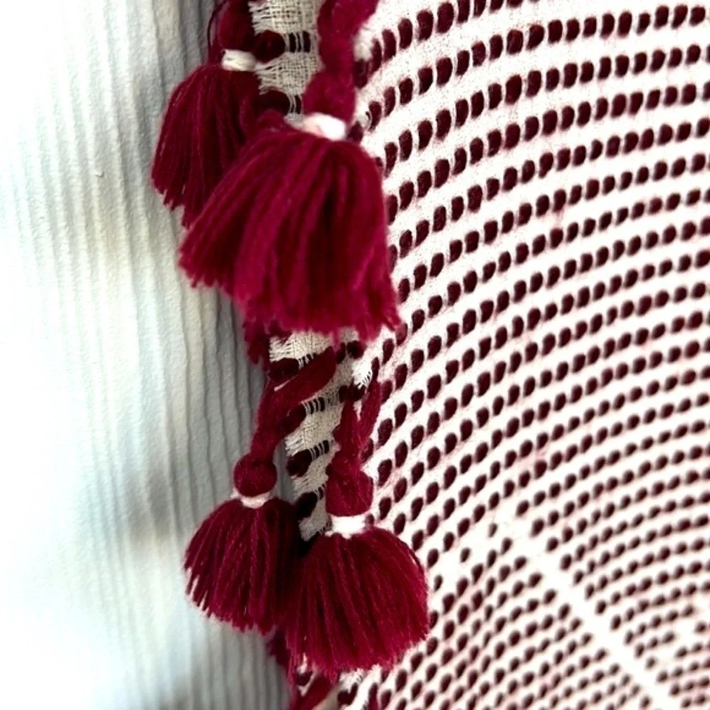 Madewell - Burgundy and Ivory Woven and Tassel Large Scarf Size Onesize