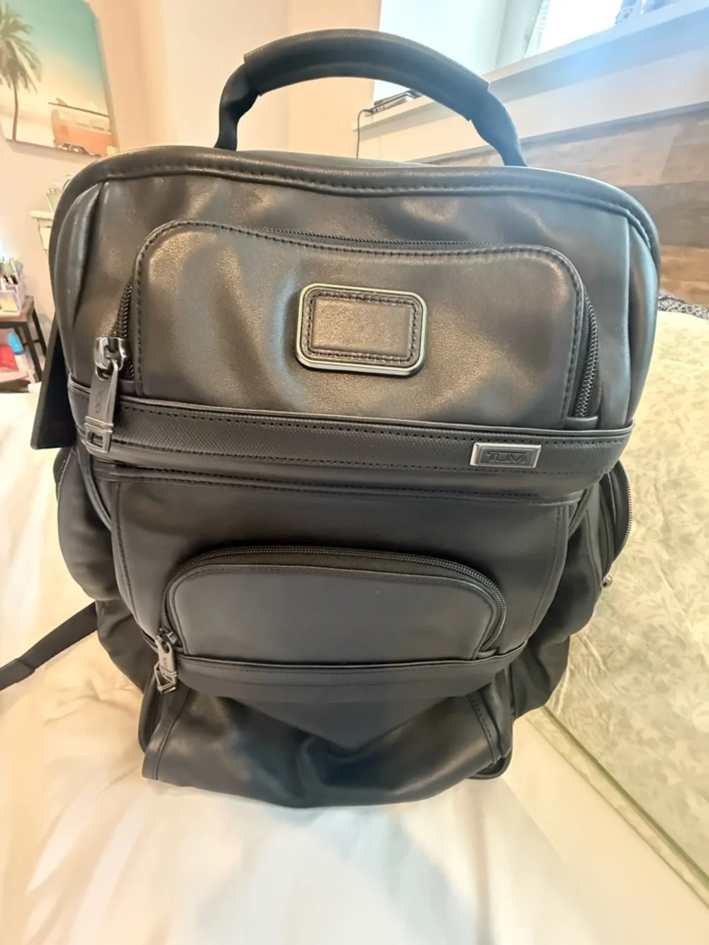 TUMI “Alpha Bravo” Black Leather Sleek Men’s Backpack 🖤