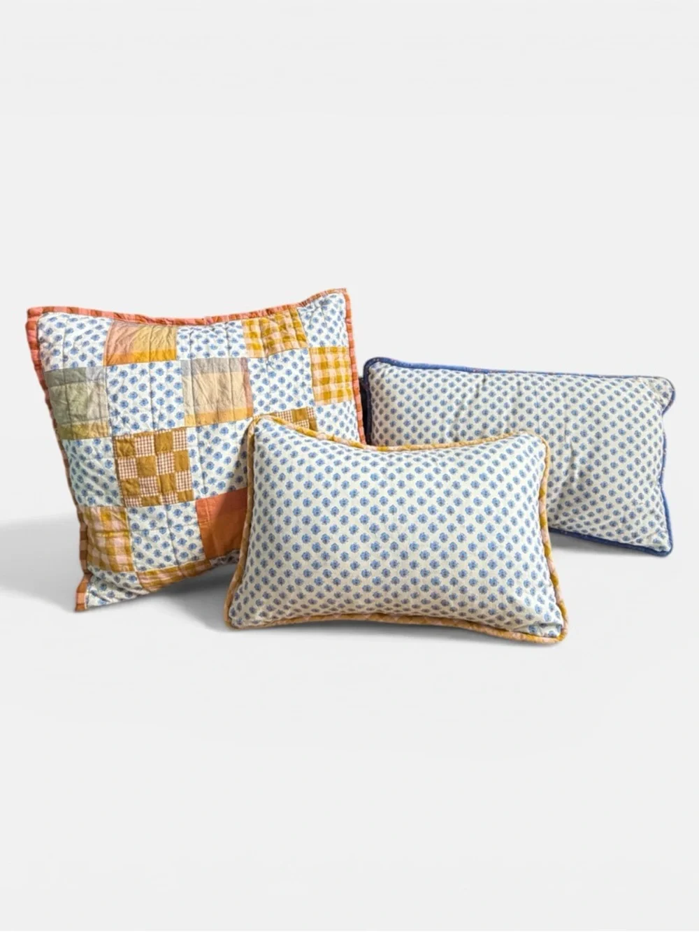 Emmie by Mary Martha Handmade Floral Patchwork Pillow Set Cottagecore Gingham