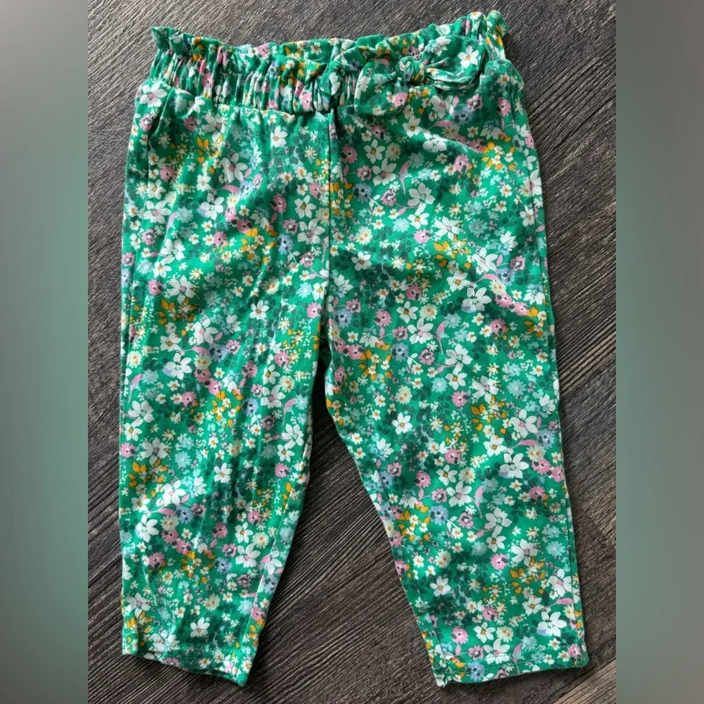 Carter's Baby Infant Girls'  Green Floral Bow Pants 9 Months 100% Cotton‎