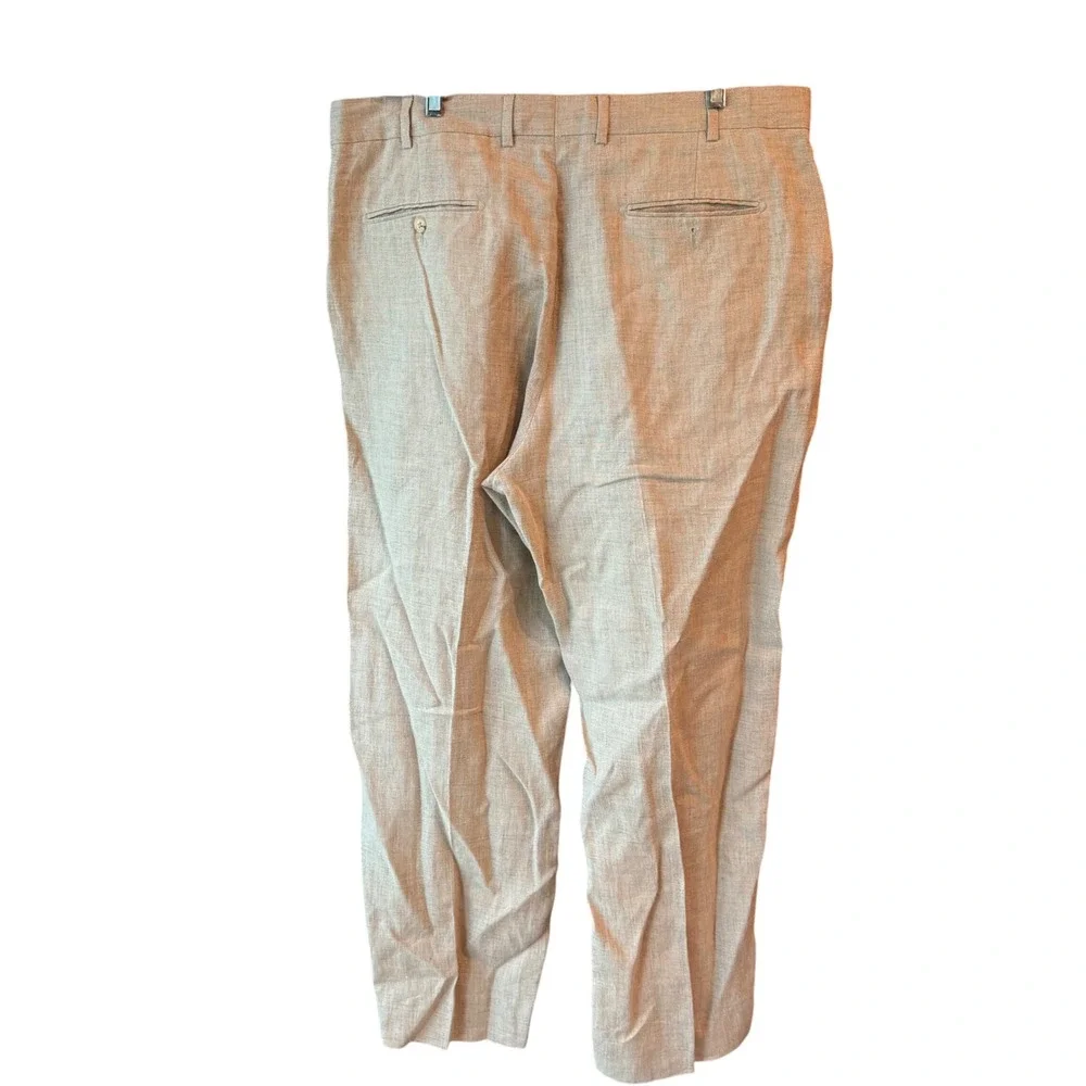 Paul Fredrick 40 Linen Dress Pants Beige‎ Pleated Summer Resort Wedding Trousers