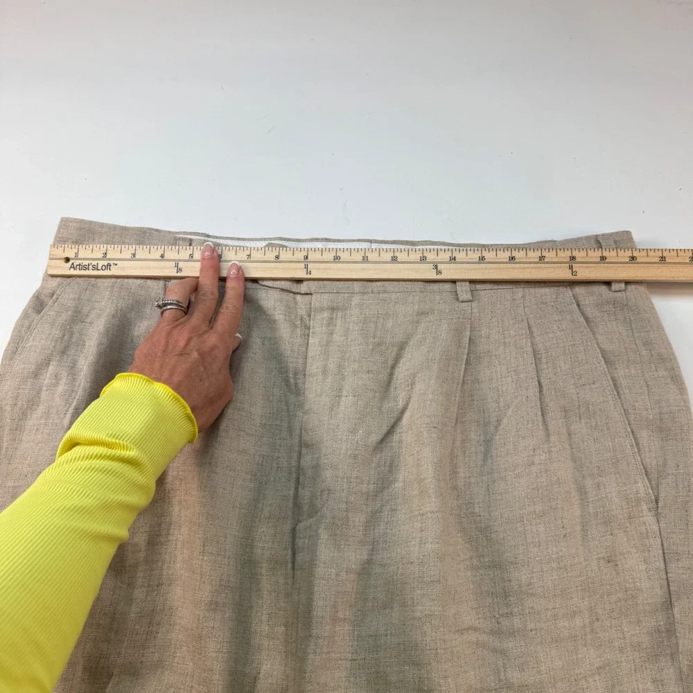 Paul Fredrick 40 Linen Dress Pants Beige‎ Pleated Summer Resort Wedding Trousers
