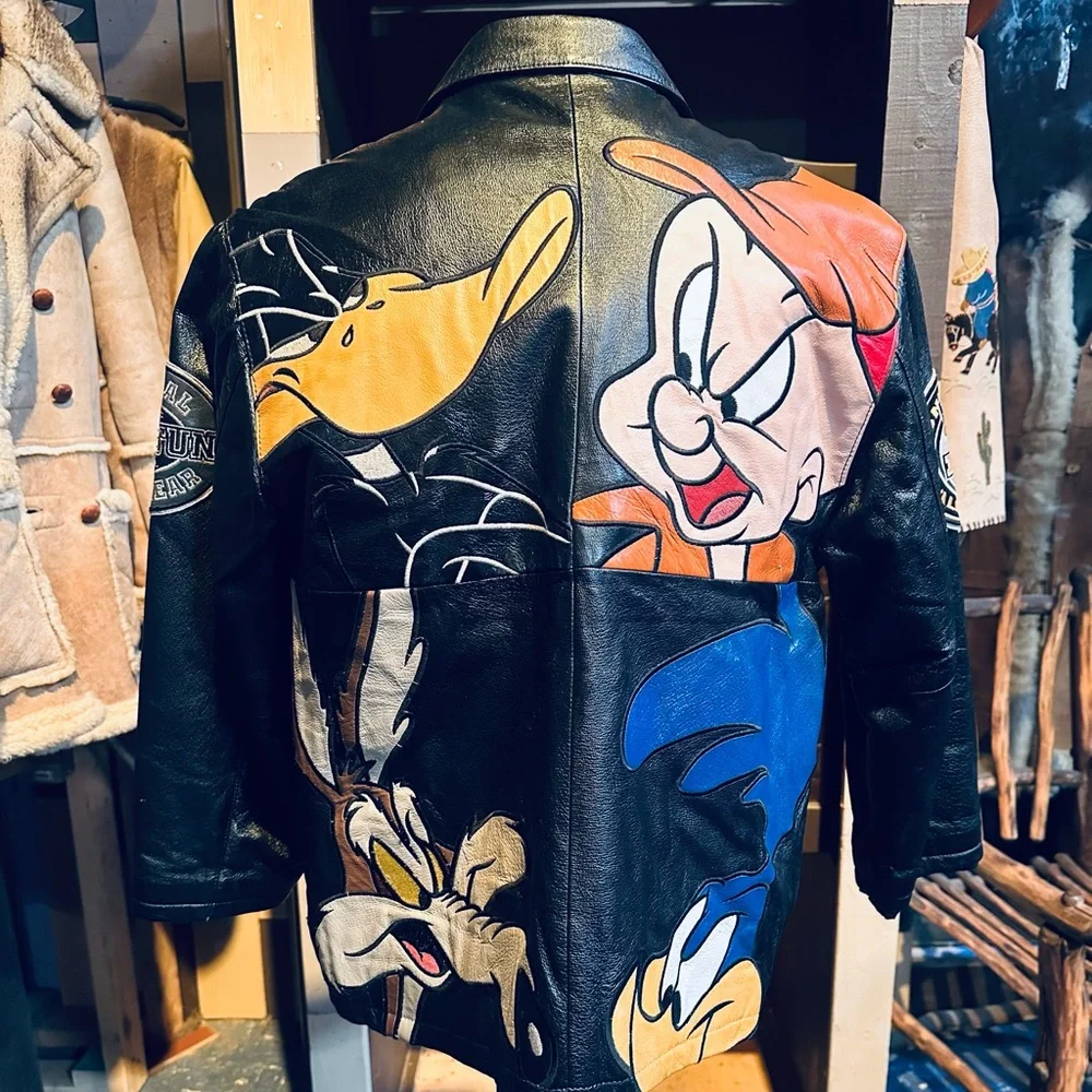 Looney Tunes Urban Gear Vintage Leather Jacket with Bugs, Taz, Marvin & Yosemite