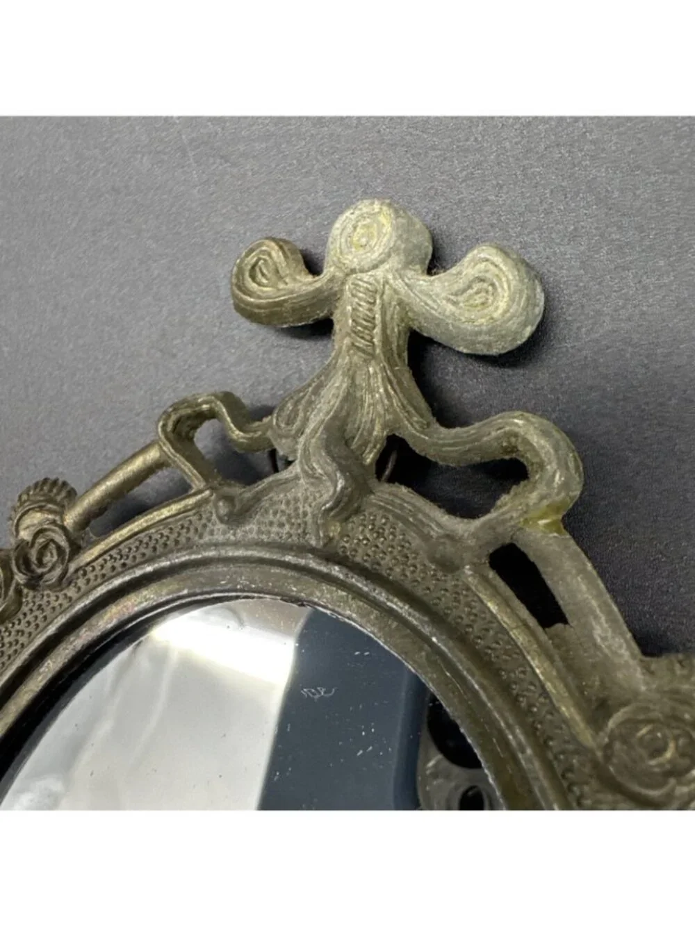 VTG 6” Ornate Gold Bronze Wall Hanging Mirror Set Floral Bow Rocco Gallery Italy