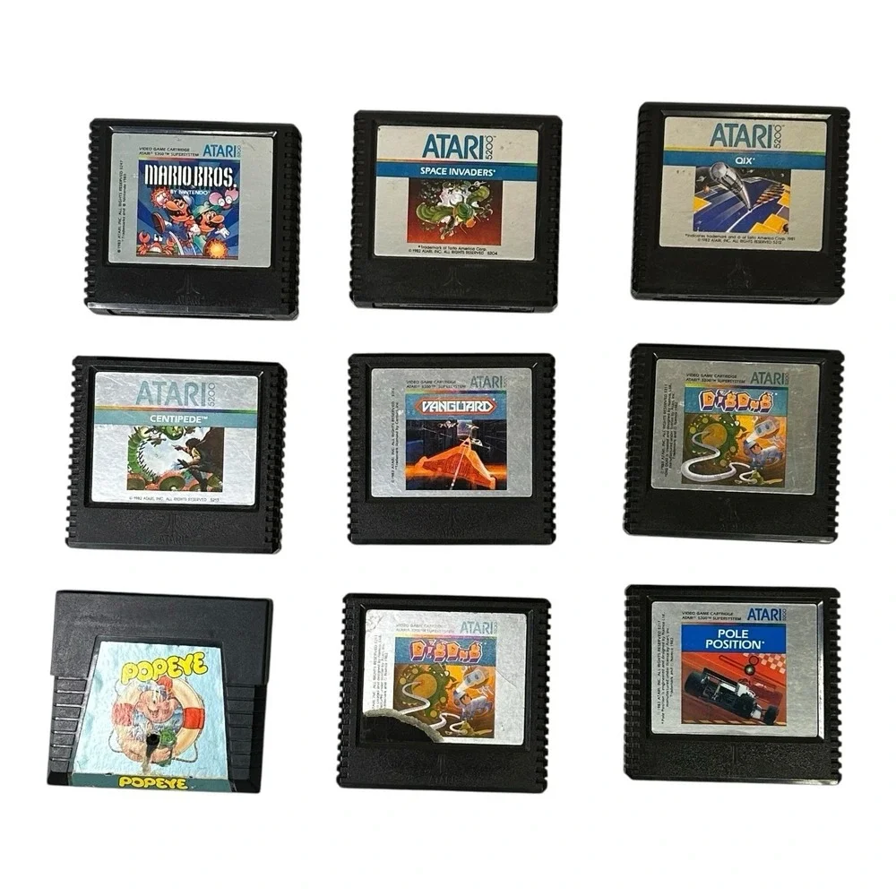 Atari 5200 Game Lot 9 TESTED Works Mario Bros Popeye Dig Dug Space Invaders Qix