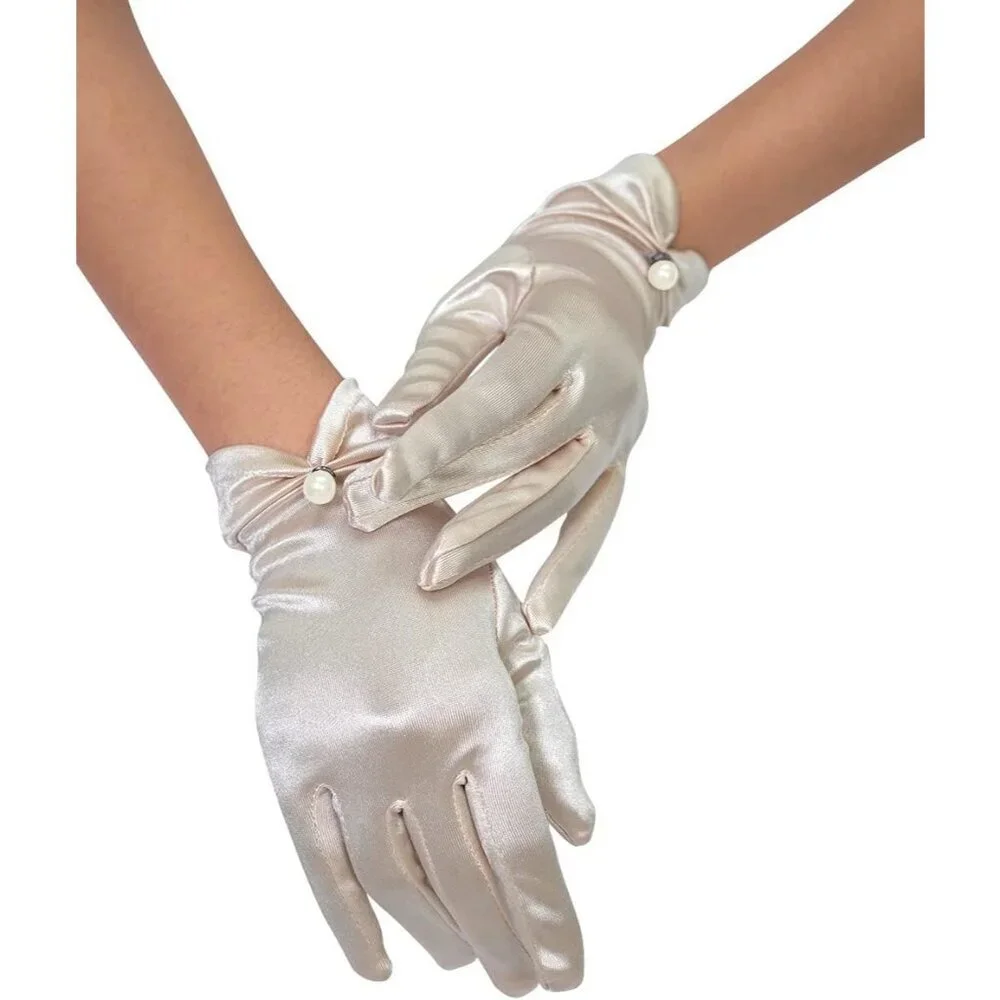 Women's Evening Cream-Satin Tulle Short Lace Gloves Wrist Wedding Bridal Party