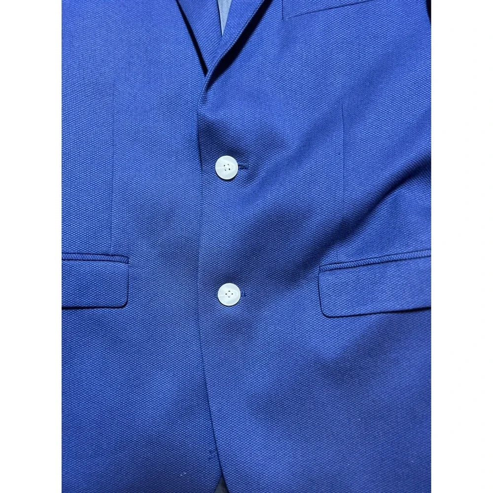 H&M Mens Blue Textured Slim Fit Blazer Suit Jacket Size 38R Preppy 2 Button Work