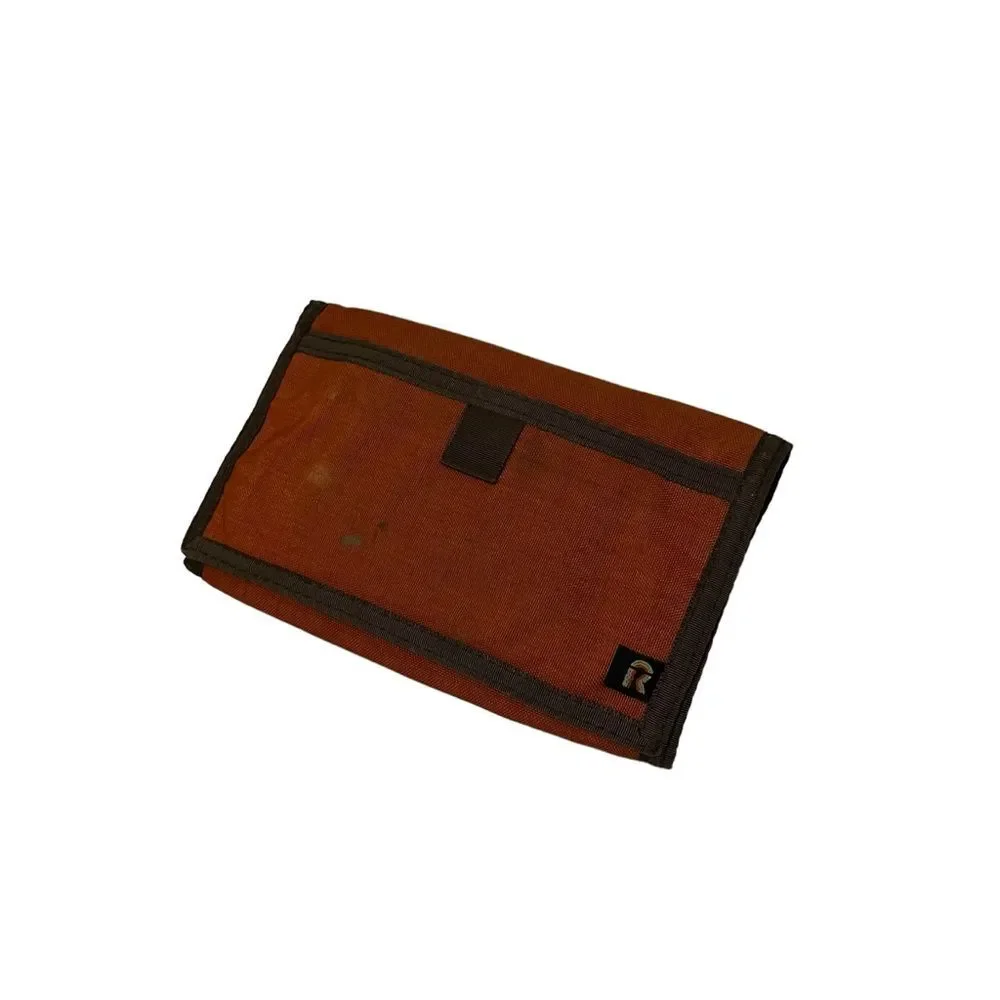 Vintage Rainbow Orange Rust Tri Fold Nylon Wallet w Calculator Hook Loop Closure