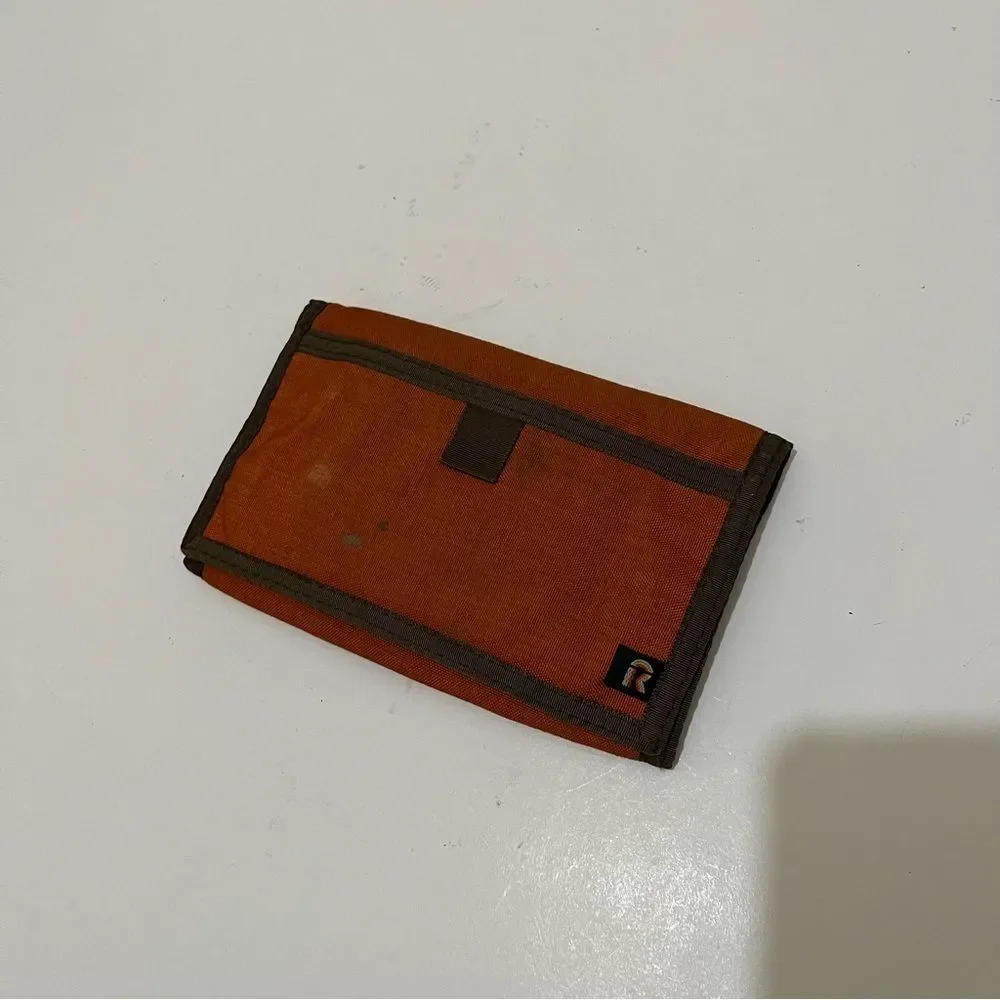 Vintage Rainbow Orange Rust Tri Fold Nylon Wallet w Calculator Hook Loop Closure