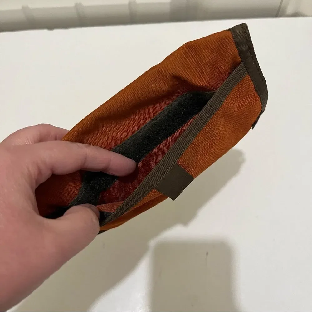 Vintage Rainbow Orange Rust Tri Fold Nylon Wallet w Calculator Hook Loop Closure