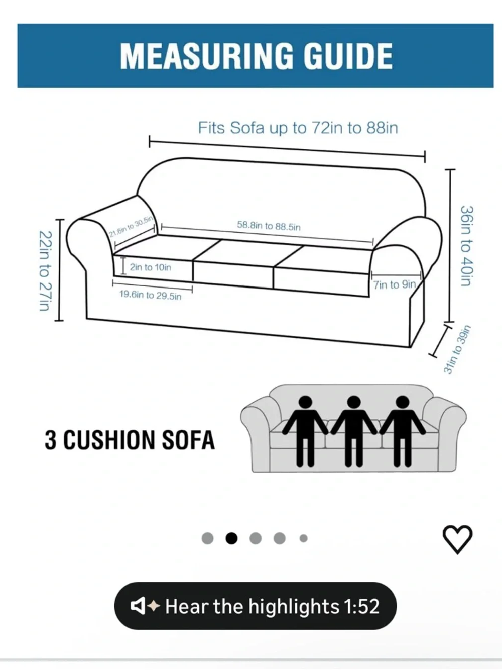 H.VERSAILTEX 4 Piece Stretch Sofa Covers For Couch